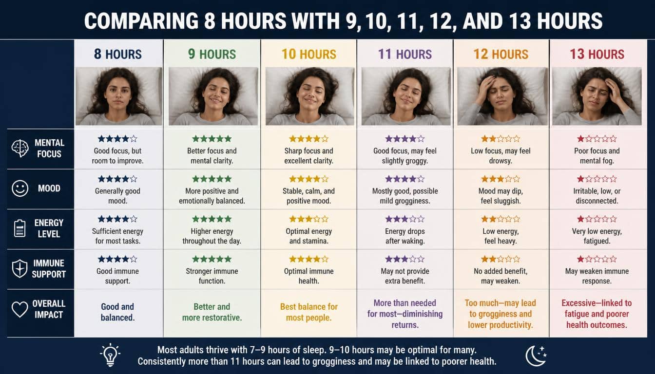 Comparing 8 Hours With 9, 10, 11, 12, and 13 Hours