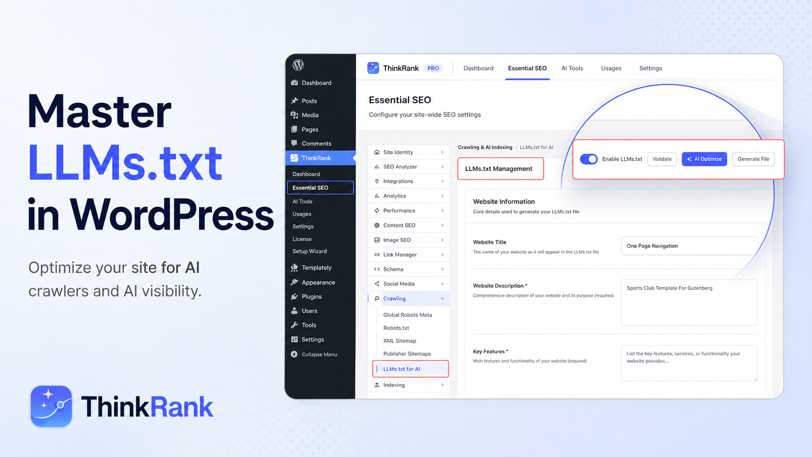 Create & Manage llms.txt Easily with ThinkRank