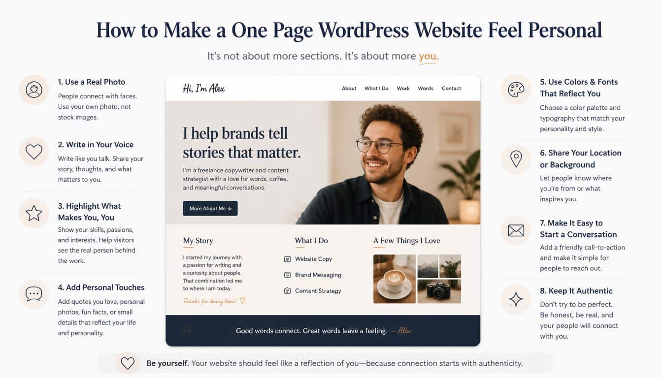 How to Make a One Page WordPress Website Feel Personal