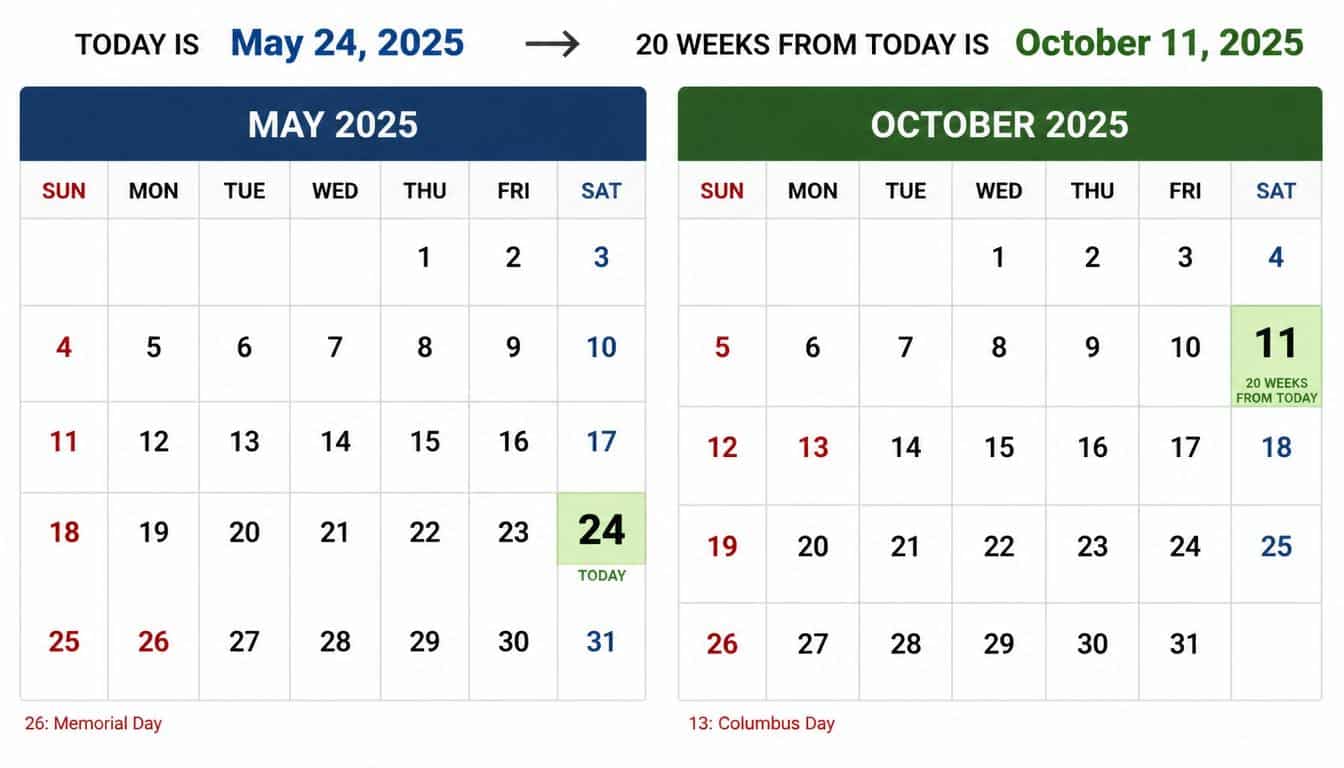 What Date Is 20 Weeks From Today on a Calendar