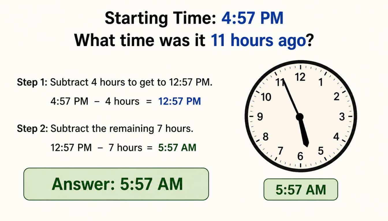 What Time Was It 11 Hours Ago If the Starting Time Is 4:57 PM