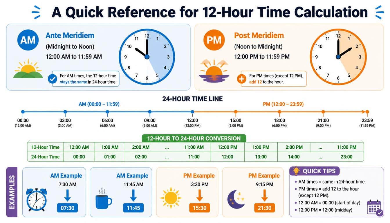 A Quick Reference for 12-Hour Time Calculation