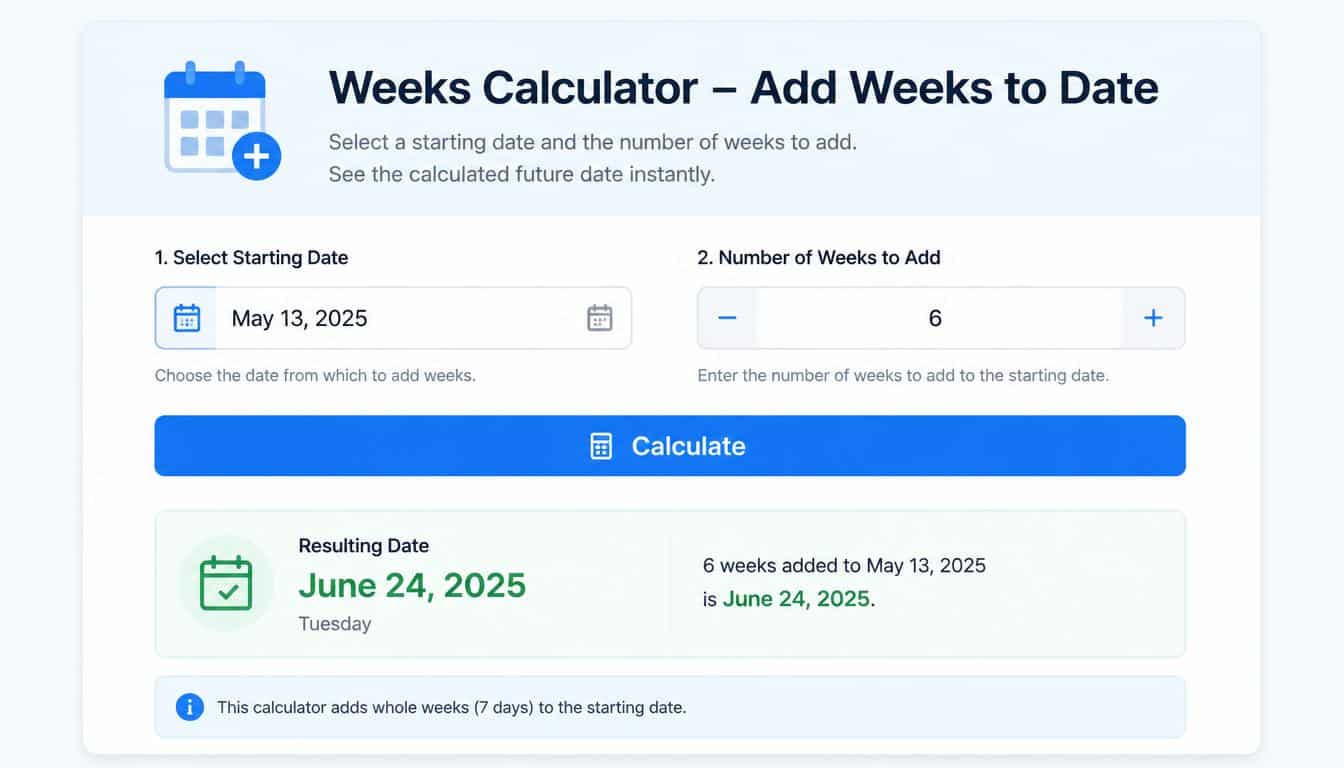 Weeks Calculator – Add Weeks to Date