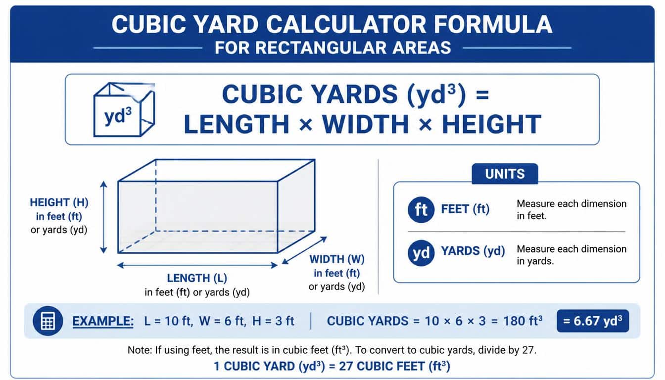 Cubic Yard Calculator Formula for Rectangular Areas