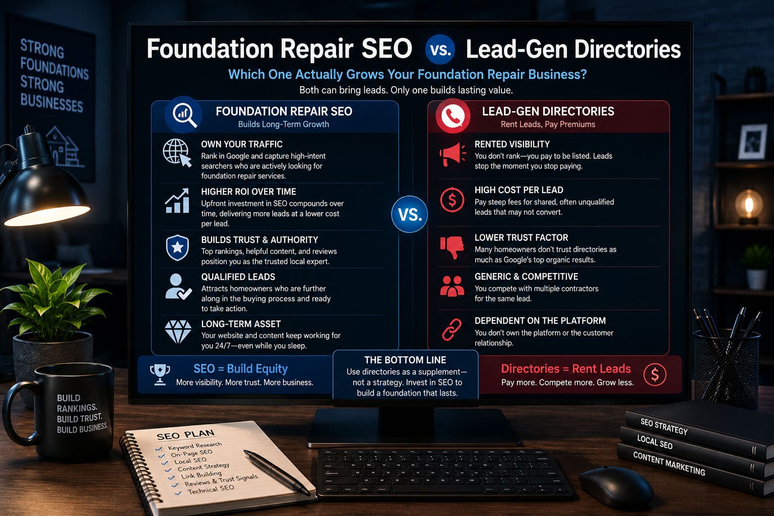 Foundation Repair SEO vs. Lead-Gen Directories