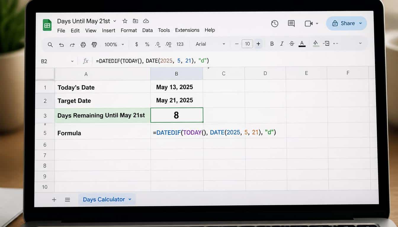 How Many Days Until May 21 Using a Spreadsheet