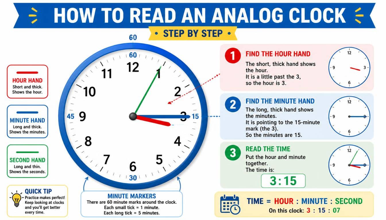How to Read an Analog Clock Step by Step