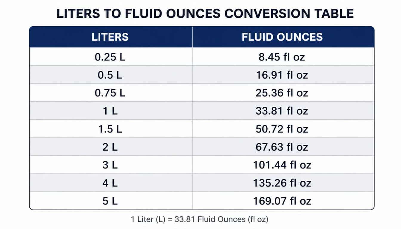Liters to Fluid Ounces Conversion Table