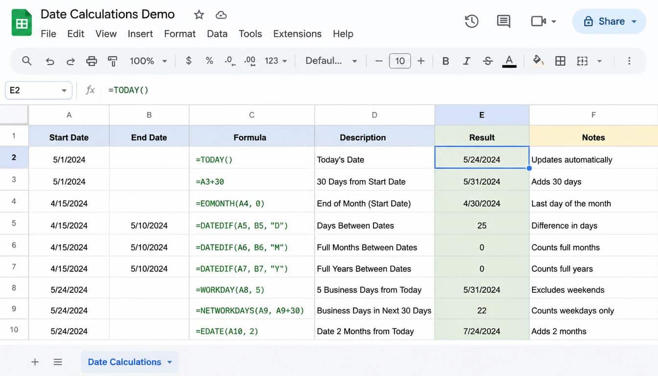 Using Google Sheets for Date Calculations