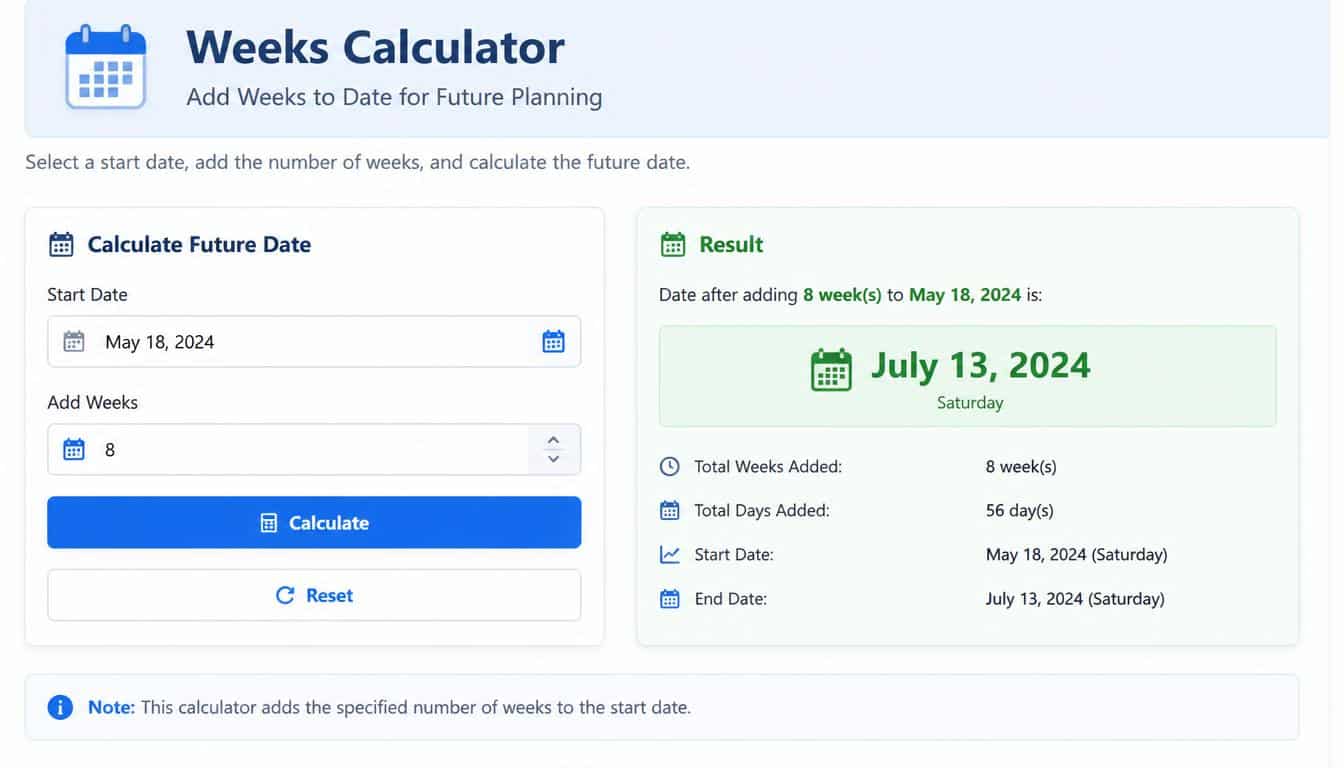 Weeks Calculator – Add Weeks to Date for Future Planning