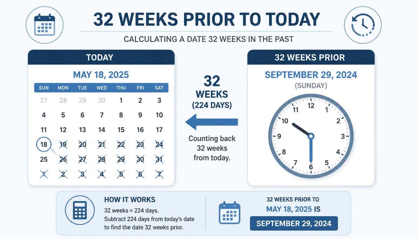 What Date Was 32 Weeks Ago From Today