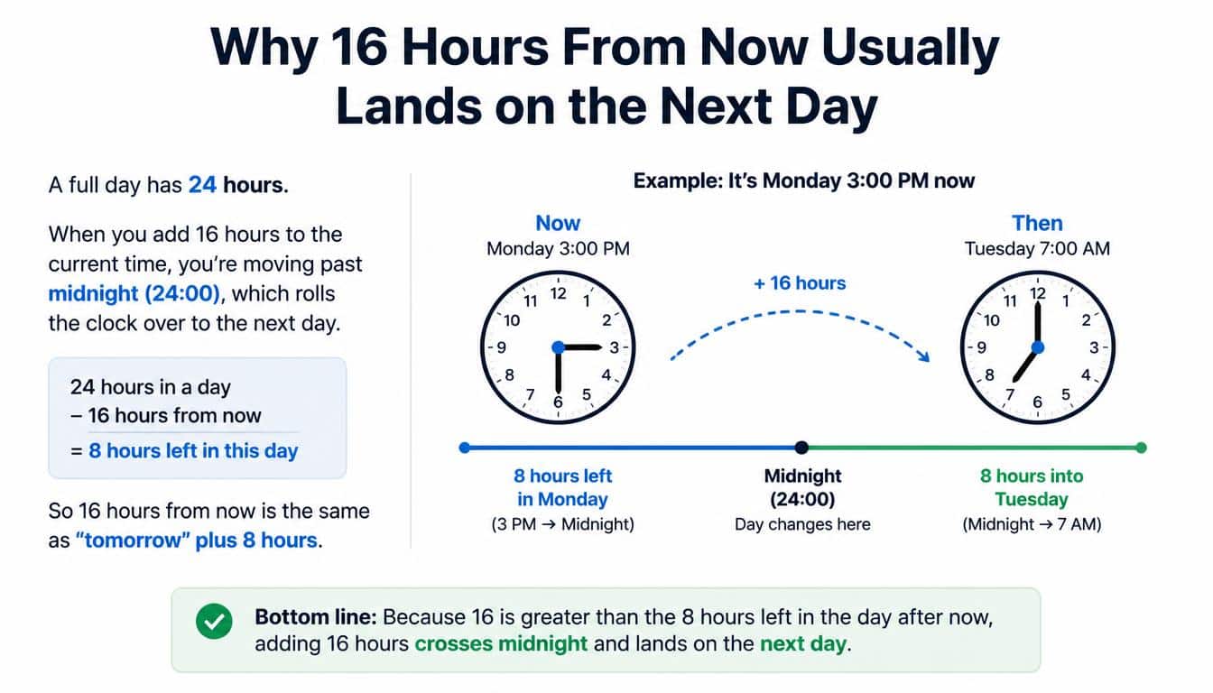 Why 16 Hours From Now Usually Lands on the Next Day