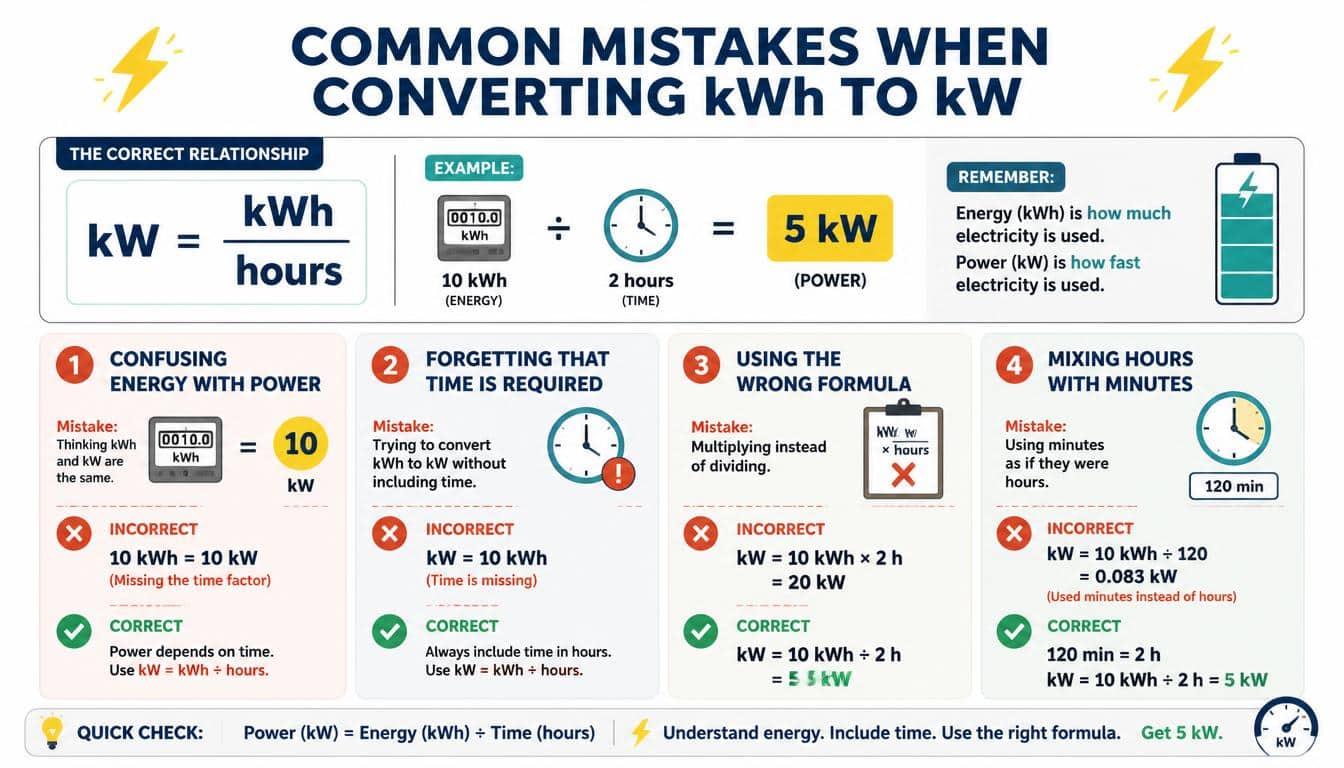 Common Mistakes When Converting kWh to kW