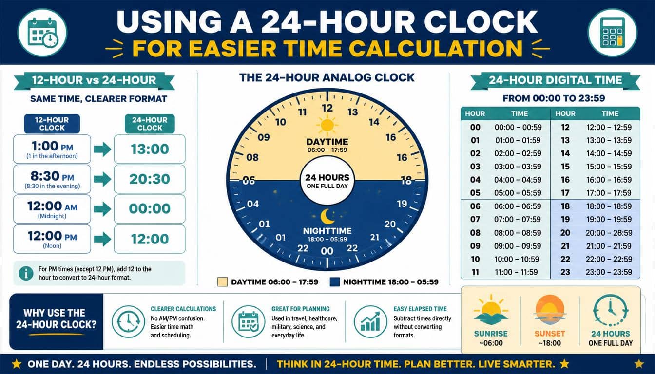 Using a 24-Hour Clock for Easier Time Calculation