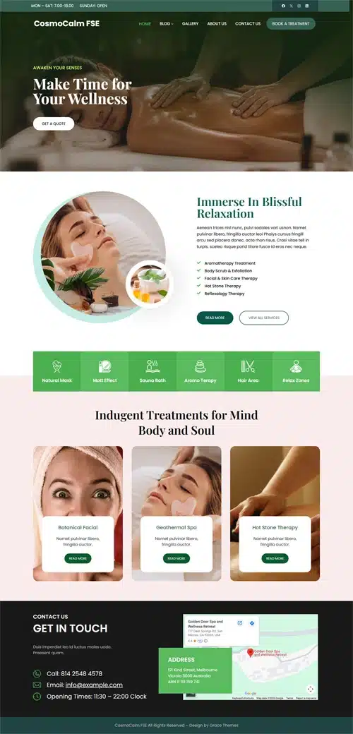 CosmoCalm FSE Free Beauty Spa WordPress Theme